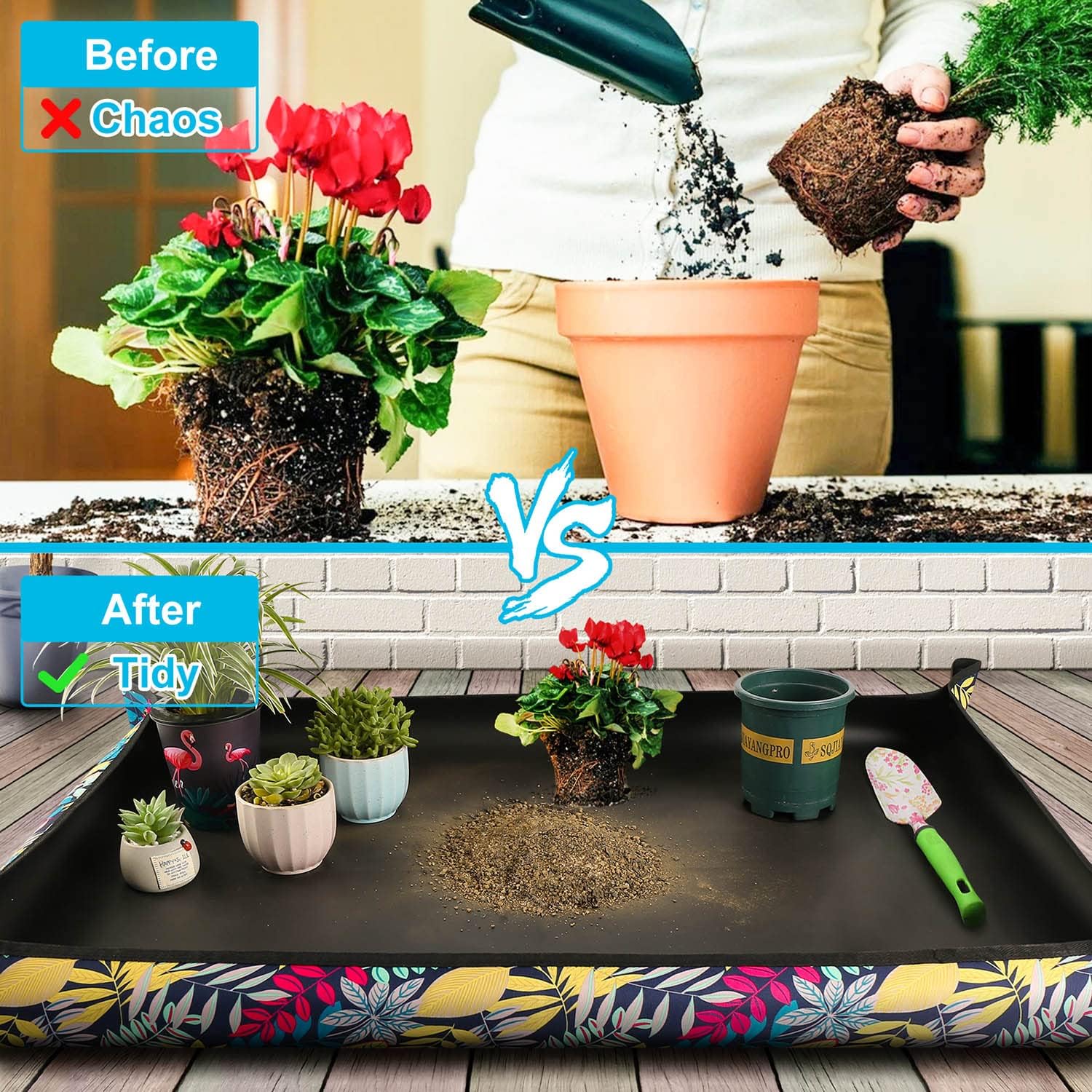 Extra Large Repotting Mat for Indoor Plant Transplanting and Mess Control 43.5"x 29.5" Thick Waterproof Potting Mat Succulent Gardening Mat Portable Foldable Potting Tray Unique Gifts for Plant Lovers