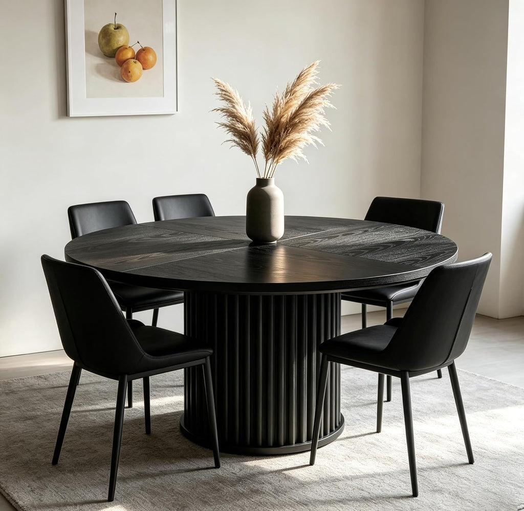 Oigavfd Black Round Dining Table for 4, 47" Circle Dining Table,with MDF Top and Fluted Base,Round Kitchen Tables,Sturdy 300 Lbs for Family Gatherings