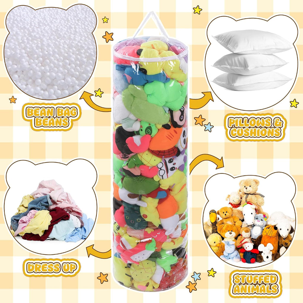 BALAPET Clear Stuffed Animal Bean Bag Cover for Kids,Waterproof PVC Storage Soft Stuff Animal for Organizing Toddler & Children Rooms,Portable Cylinder Bag to Sit, Play & Box(47.2x13.8x13.8in)