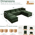 Myroyalsit Modular Sofa with Storage, 135" Sleeper Sofa Bed Sectional Cloud Couch, Oversized Fabric Couch with Movable Ottoman, 8 Seat Modern Deep Seat Sofa for Living Room (Green Chenille)