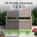 Outdoor Bench with Storage, Waterproof Garden Storage Bench, 100 Gallon Lockable Resin Deck Box, Weatherproof Bench Seating for Patio Yard Cushions Tools, Grey