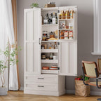 ONBRILL 71" Tall Farmhouse Kitchen Pantry Cabinet with 3 Pull Out Shelves & 2 Large Drawers, Pantry Storage Cabinet with 6 Door Shelf & Adjustable Shelf, Freestanding Cupboard for Kitchen, Dining Room
