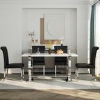 ACEDÉCOR Modern Dining Chairs Set of 4, Black Leather Dining Room Chairs with Silver Stainless Steel Legs, Upholstered Chairs with High Back and Metal Chrome Legs for Kitchen/Living Room/Restaurant