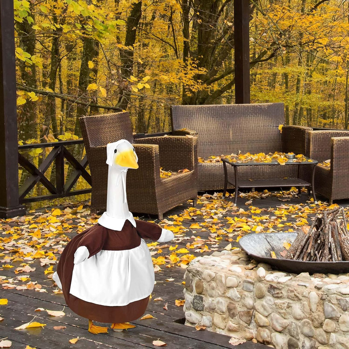 Pilgrim Porch Goose Outfits Fall Lawn Porch Goose Clothes, Fits 23" Cement Plastic Goose Statue for Autumn Thanksgiving Outdoor Garden Yard Patio Statue Art Decor