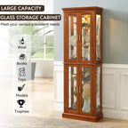 Lighted Curio Cabinet with Tempered Glass Doors, 6 Tiers Curio Diapaly Cabinet with Adjustable Shelves and Mirrored Back Panel, Floor Standing Glass Display Cabinet for Home No Bulb (Walnut)