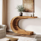 Tribesigns 43.3" Mid-Century Modern Console Table for Entryway, Wood C-Shaped Hallway Entry Accent Table for Living Room, Entrance, Foyer, Easy Assembly, Natural Brown