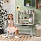 Brilluxa Kids Study Desk Set, Adjustable Student Desk and Chair with Tiltable Desktop, Hutch and Drawer for Ages 3-12, Homework Station for Bedroom, Gray