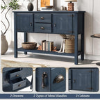 LKTART Farmhouse Sideboard Buffet Cabinet,Solid Wood Sideboard with Storage Drawers and Bottom Shelf, Buffet Cabinet Coffee Bar for Entryway Hallway Foyer,Easy Assembled (46.5" Navy Blue)