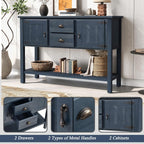 LKTART Solid Wood Farmhouse Console Table,Sofa Table with Storage Drawers and Shelves,Entryway Table for Entry Hallway Foyer Sofa Side Table,EasyAssembled (48" Navy Blue)