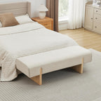 Zesthouse Solid Wood Bench for Bedroom, 55'' Upholstered Linen Fabric End of Bed Bench Queen Size, Modern Wooden Entryway Bench with Rubberwood Leg & Padded Cushion, Long Ottoman Bench Seat Indoor
