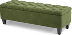 Christopher Knight Home Ottilie Boucle Fabric Storage Ottoman Bench, Wooden Rectangular Ottoman with Storage, Bedroom End of Bed Foot Stool, Entryway Ottoman Footrest, Living Room Extra Seat, Green