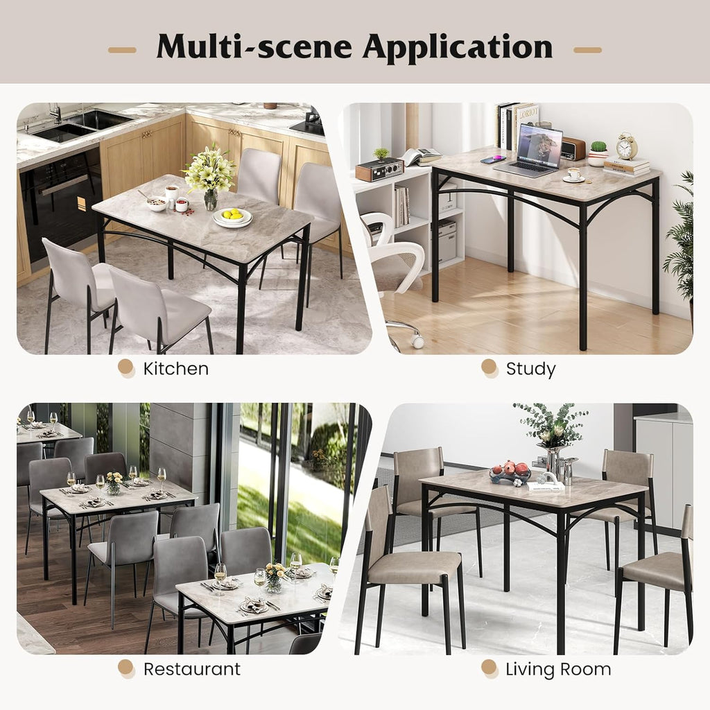 GOFLAME 43” Sintered Stone Dining Table for 4, Rectangular Kitchen Table with Faux Marble Tabletop and Metal Frame, Modern Dining Room Table for Kitchen, Living Room, Restaurant