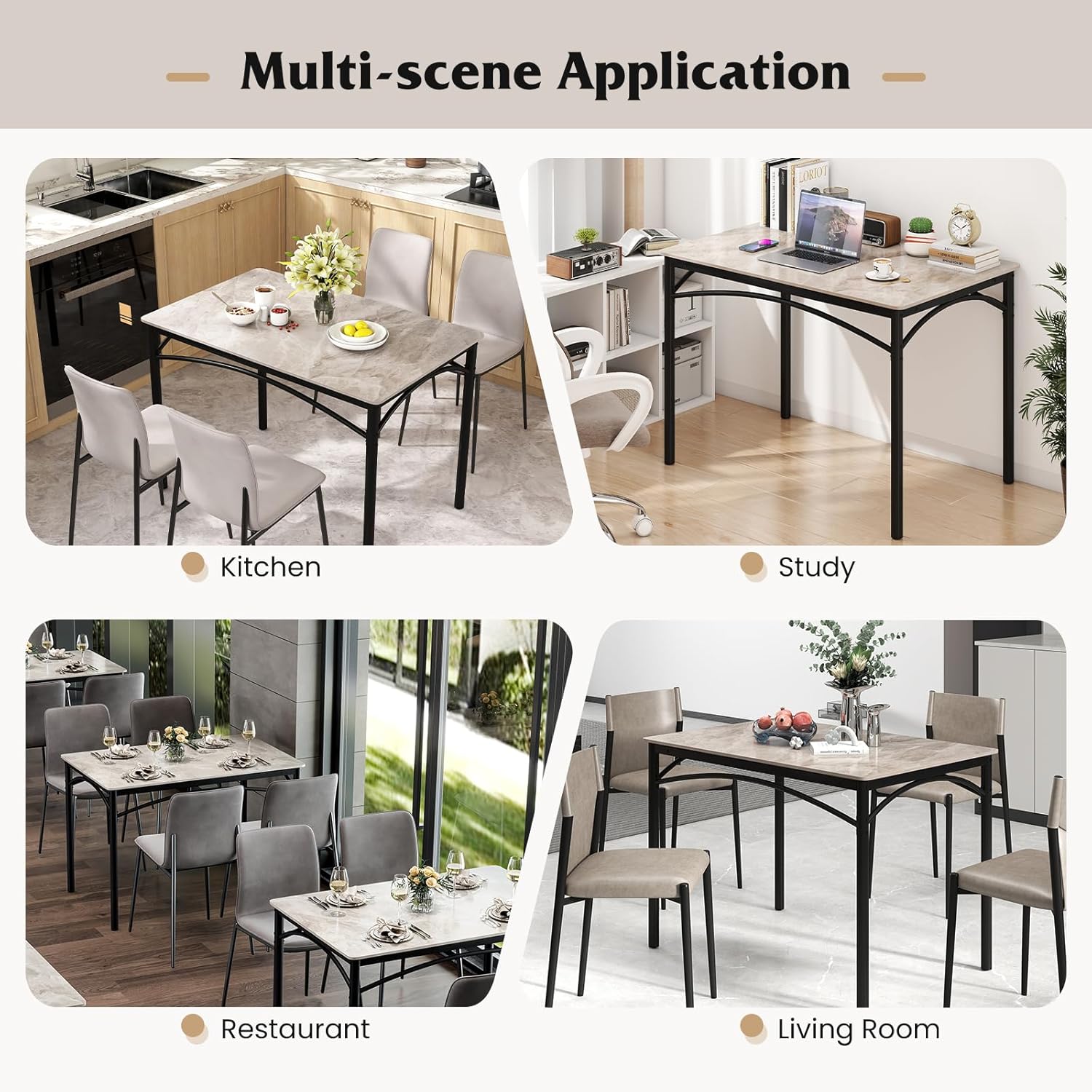 GOFLAME 43” Sintered Stone Dining Table for 4, Rectangular Kitchen Table with Faux Marble Tabletop and Metal Frame, Modern Dining Room Table for Kitchen, Living Room, Restaurant