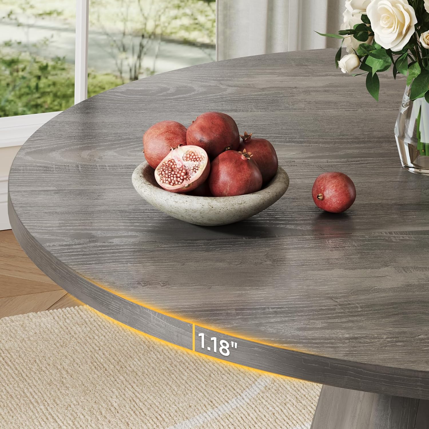 ONBRILL 47 Inch Round Dining Table for 4-6,Square Pedestal Base,Grey | Circle Kitchen Table with Thickened Tabletop, Modern Dining Room Tables, Dinner Tables for Kitchen Small Space (Table Only)