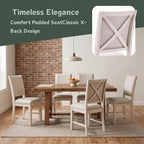 Farmhouse Dining Chairs Set of 4 Upholstered Kitchen Chairs with Cross Back Armless Wooden Side Chairs for Dining Room, Living Room, Reception (Grey Linen + White Frame)