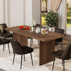 71 inch Rectangular Wood Dining Table for 6-8 People, Modern Fluted Pedestal Kitchen Table, Heavy Duty Waterproof Thickened Tabletop, Farmhouse Long Dinner Table for Home Restaurant, Walnut Brown