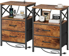 Huuger Nightstand Set of 2 with Charging Station, USB-C Port, End Tables
