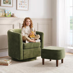 360° Swivel Accent Chair with Storage Ottoman Set of 2 | Small Modern Velvet Barrel Chair, Upholstered Armchair with Footrest for Living Room/Reading/Bedroom, Green