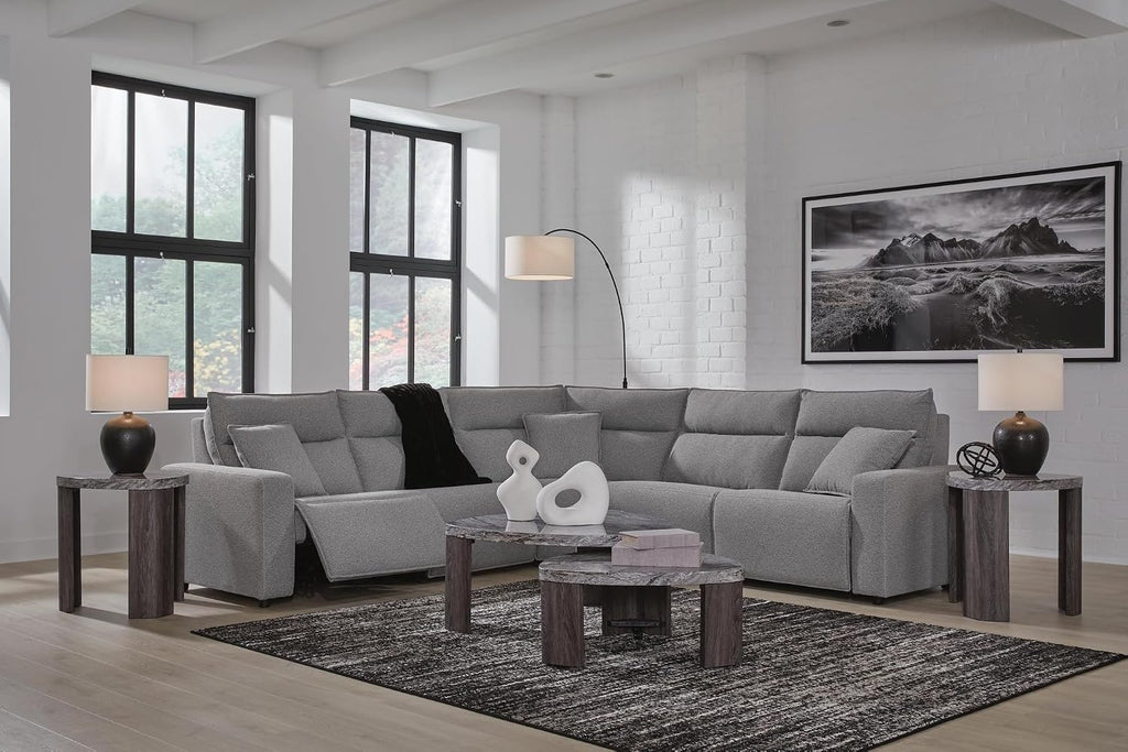 Signature Design by Ashley Surmour Contemporary End Table with Faux Marble Top, Gray & Light Brown