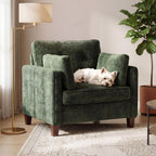 Luxury Oversized Accent Reading Chair for Living Room, 41", Chenille, Green | Upholstered Piping Single Armchairs with Comfy Tufted Backrest, Wood Legs, 2 Pillows for Bedroom, Office, Reception Area