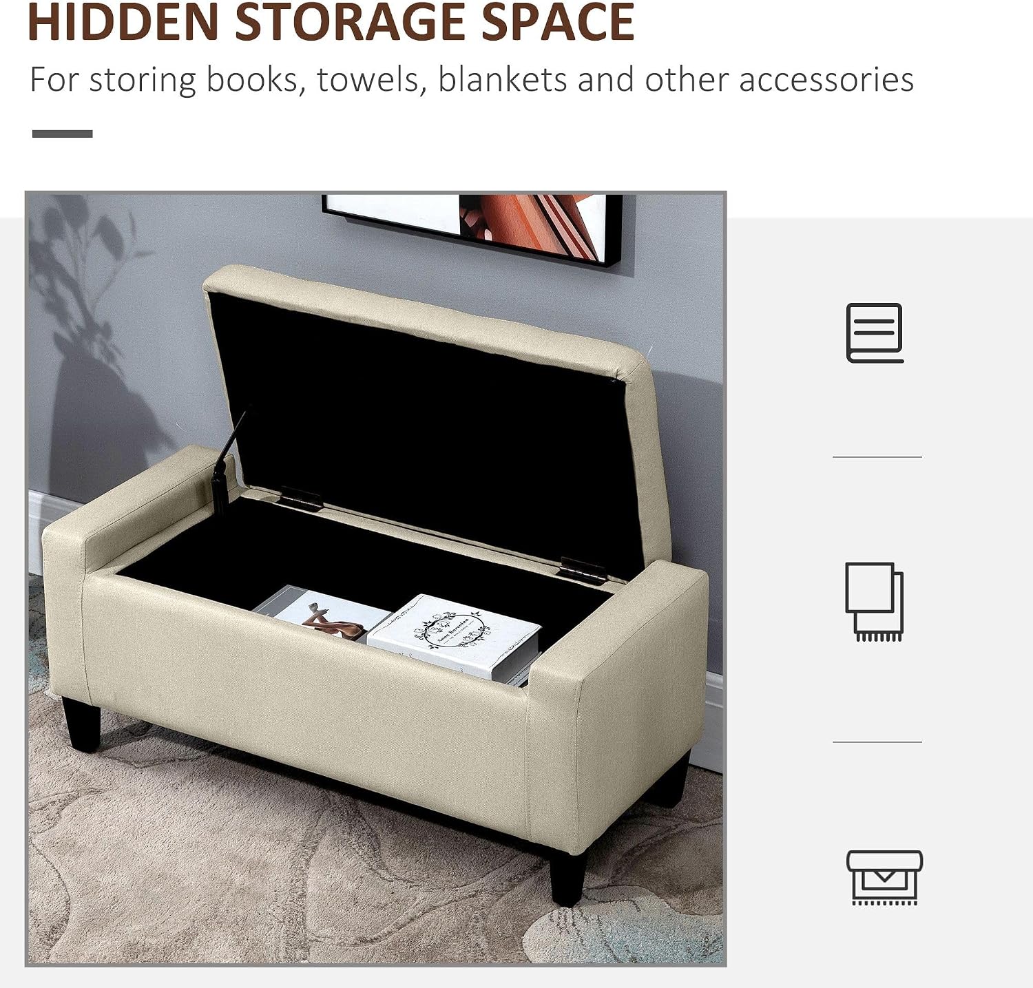 Classic Storage Ottoman with Linen Cover for Living Room