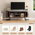 Decofy Shoe Storage Bench with Cushion and Sliding Doors, 47.2 Inch Shoe Bench with Storage, Freestanding Entryway Bench with Storage, Sturdy Metal Feet, for Hallway & Entrance Hall, Walnut