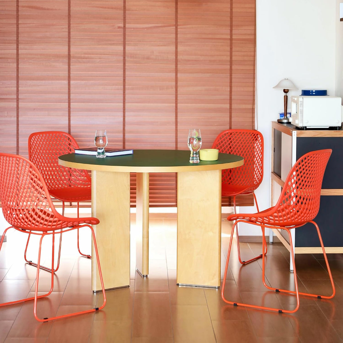 Modern Plastic Dining Chairs, Set of 4 (Blood Orange) | Easy-clean, 280lb Capacity Mental Legs, 5min Quick Assembly, Dining room& Kitchen Seating, Stable on Floors & Carpet