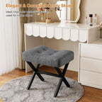 Memobarco 18-Inch Large Vanity Stool Chair, Gray Makeup Stool | Teddy Flannel Vanity Bench, Metal X-Leg, 350 LBS, 20"x16.9"x18", Ottoman Accent Stool, Breathable Soft Padded Saddle Seat