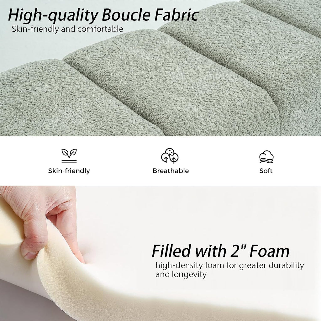 54" Boucle Bench for Bedroom Window End of Bed, Sage | Long Tufted Padded End of Bed Bench, Upholstered, For Living Room/Entryway/Dining Bench/Hallway/Indoor, Modern