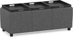 SIMPLIHOME Avalon 42" Wide Linen Look Fabric Storage Ottoman in Slate Grey