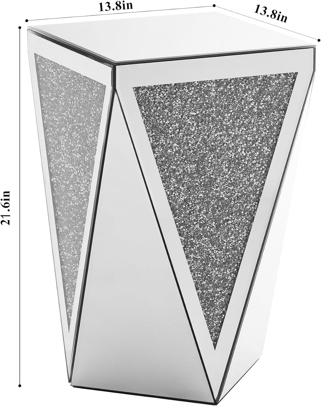 Henf Mirrored End Table Modern Inverted Triangular Side Table with Crystal Design Decorative Glass Accent Small Coffee Table Bedside Table for Home Decoration Crystal Diamond Bed Night Stand