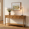 Pembroke 58” Cottage Sofa Console Table with Drawers & Lower Shelf Storage, Narrow Entryway Table or Dining Server with Levelers | Prairie Oak Natural