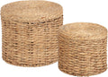 Kate and Laurel Halm Modern Woven Rattan Round Storage Side Tables, Set of 2, 20 x 17 and 16 x 14, Natural Rattan, Lift-Top End Tables for Use as Hidden Storage Baskets or Small Ottoman Tables