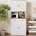 71" Tall Farmhouse Kitchen Pantry Cabinet , Storage Freestanding Cupboard, Modern Kitchen Hutch Bar Cabinet with Microwave Stand, Wood Buffet Sideboard with Drawers Shelves for Dining Room-White