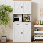 71" Tall Farmhouse Kitchen Pantry Cabinet , Storage Freestanding Cupboard, Modern Kitchen Hutch Bar Cabinet with Microwave Stand, Wood Buffet Sideboard with Drawers Shelves for Dining Room-White