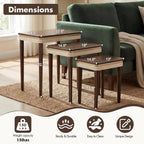 Hyfirm Walnut Nesting Tables Set of 3, Mid Century Side Tables | Space-Saving Stackable Design | Veneered Tops with Gold Trim | Rubberwood Legs