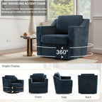 Swivel Accent Chairs Set of 2, Chenille Upholstered Armchair for Living Room, Modern Armrest Chair Comfy Single Sofa Bedroom Reading Seat with Lumbar Pillow - Navy
