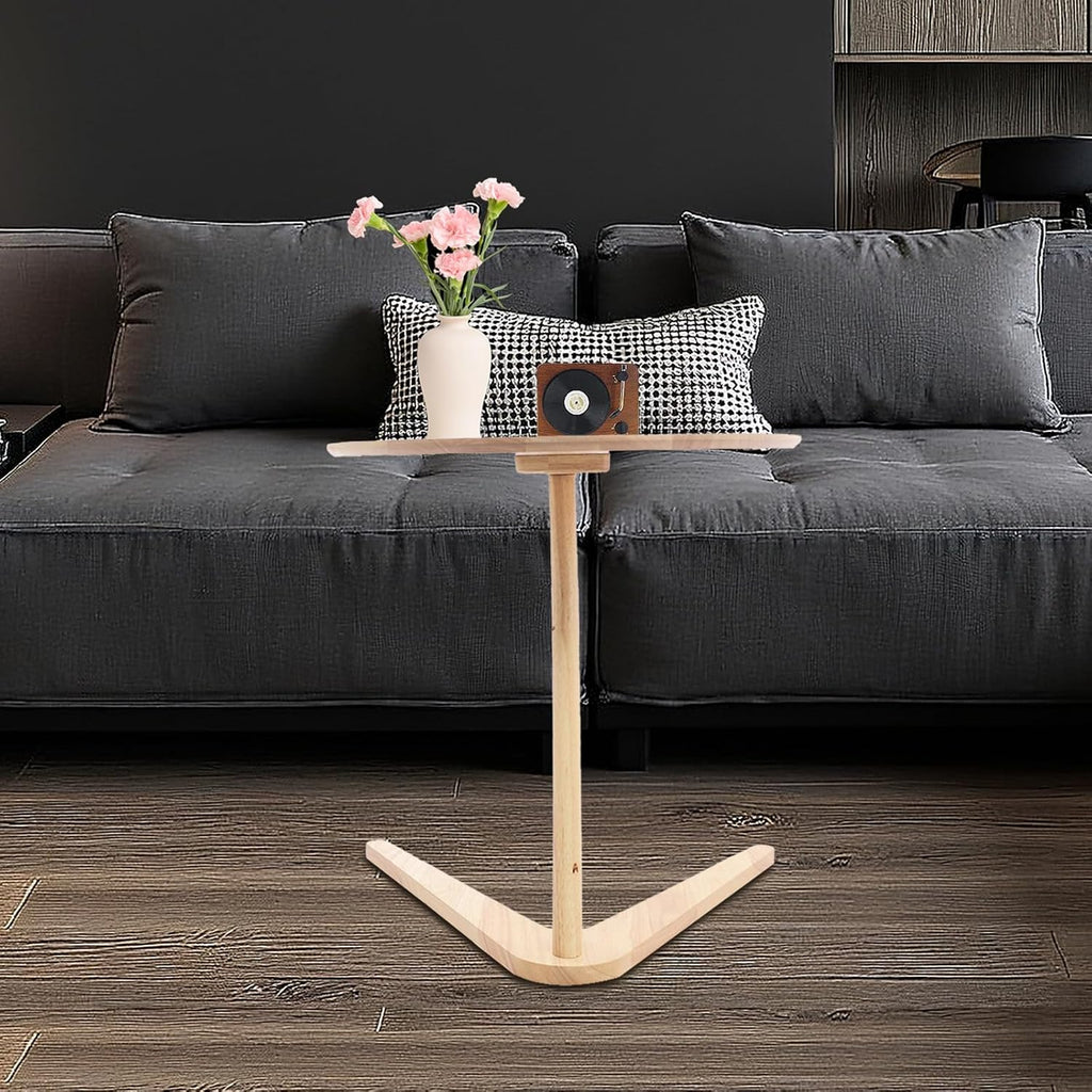 C Shaped End Table, Small Side Table, Wood Coffee Snack TV Tray Table with Metal Frame, Couch Side Table That Slides Under, Modern Sofa Tables with Round Tabletop for Sofa Couch Bed (Burlywood)