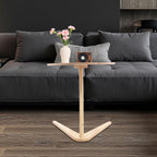 C Shaped End Table, Small Side Table, Wood Coffee Snack TV Tray Table with Metal Frame, Couch Side Table That Slides Under, Modern Sofa Tables with Round Tabletop for Sofa Couch Bed (Burlywood)