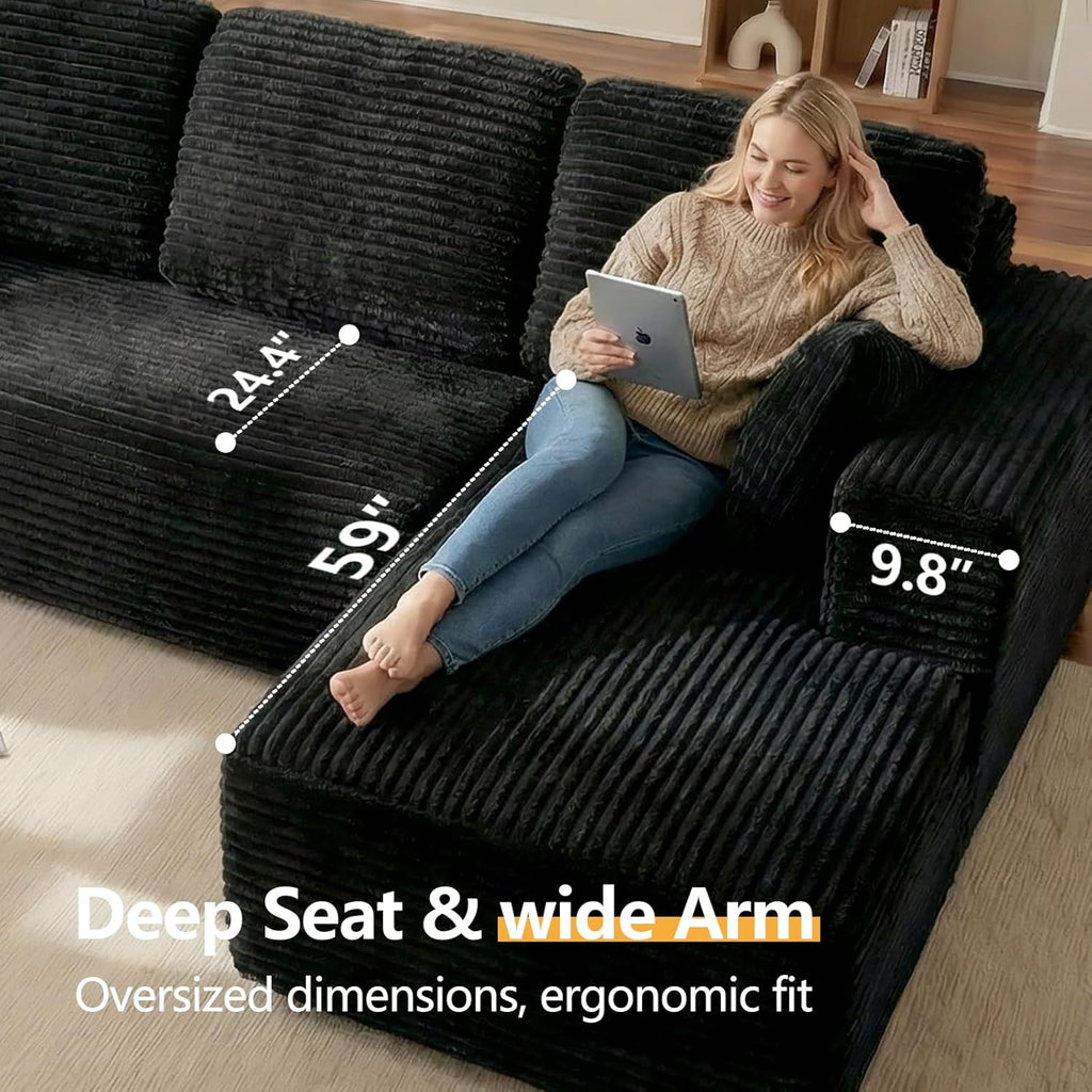 Modular L Shaped Sectional Couch, Cloud Style Sofa with Deep Seat Cushions, Sofa for Living Room and Apartment, Easy Assembly Couch in a Box (Black, 96" L Shape with Right Facing Chaise)