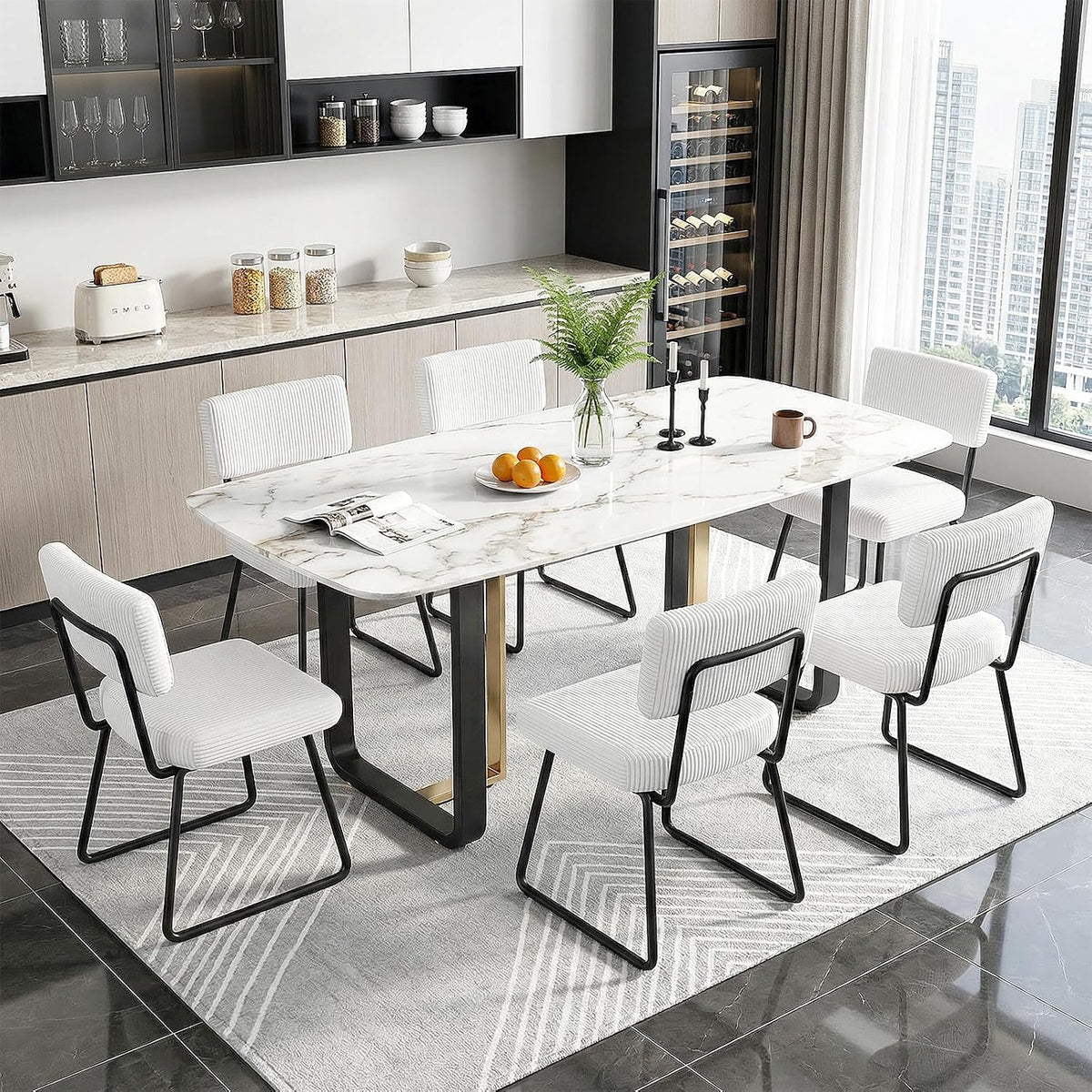 Dining Chairs Set of 2, Upholstered Velvet Dining Room Chairs Kitchen Chairs with Thick Cushion, Soft Backrest, Metal Legs, Modern Accent Side Chair for Home Living Room Bedroom, White