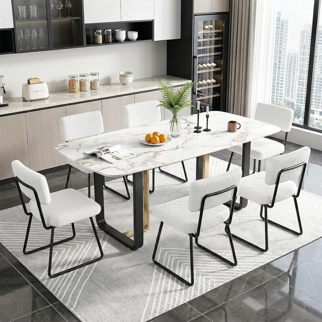 Velvet Dining Chairs Set of 4, Upholstered Dining Room Kitchen Chair with Thick Cushion, Soft Backrest, Metal Legs, Mid Century Modern Accent Side Chair for Home Living Room Bedroom, White