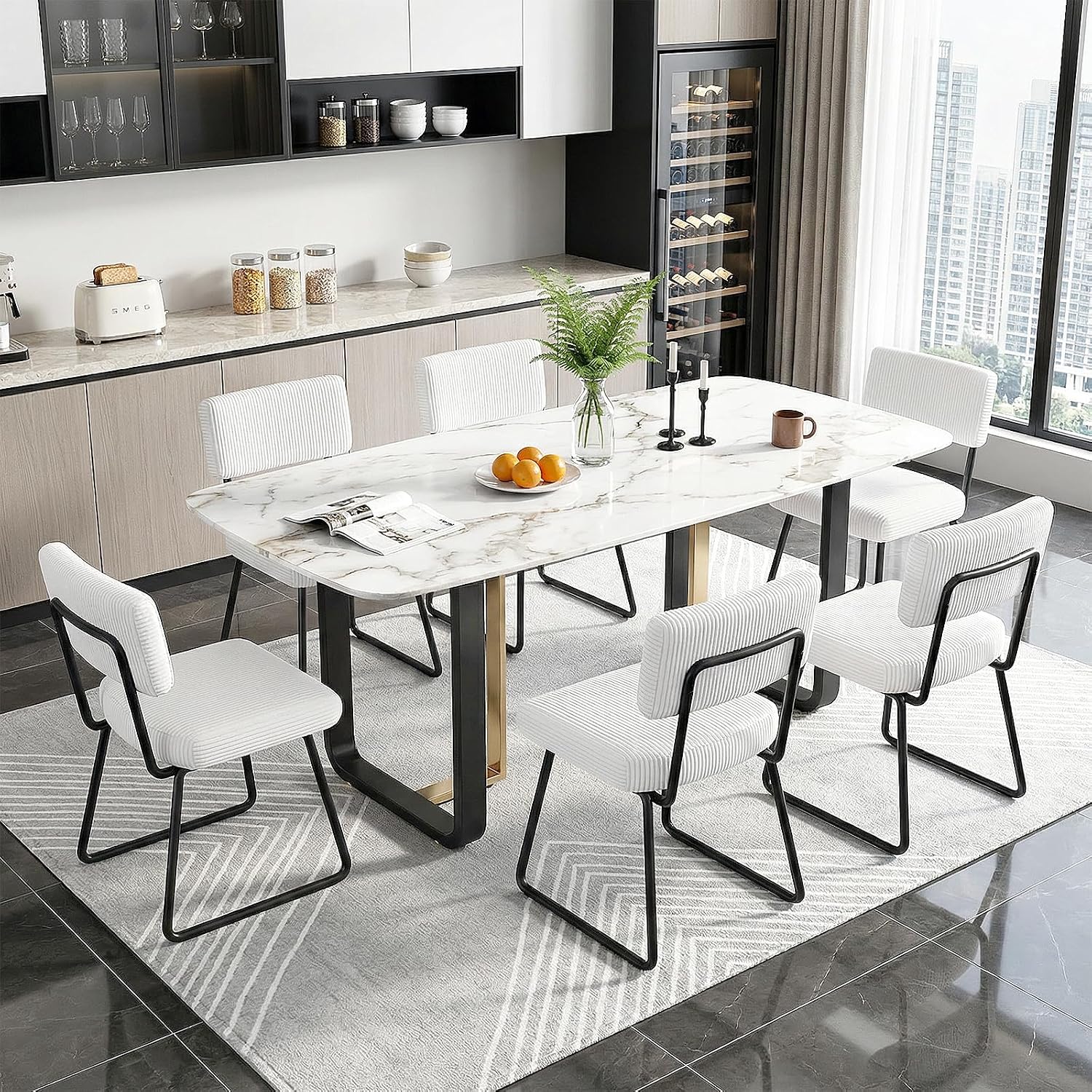 Velvet Dining Chairs Set of 4, Upholstered Dining Room Kitchen Chair with Thick Cushion, Soft Backrest, Metal Legs, Mid Century Modern Accent Side Chair for Home Living Room Bedroom, White