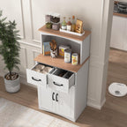 49.4" H White Kitchen Pantry Cabinet with 2 Doors & 2 Drawers, Freestanding Microwave Cabinet with Adjustable Shelf & Cable Hole, Wooden Storage Hutch for Kitchen, Dining Room