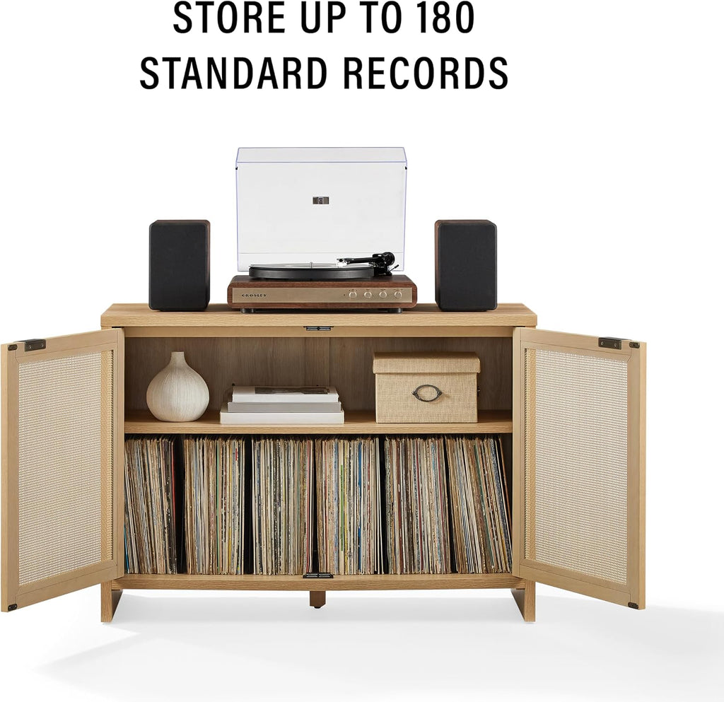 Crosley Furniture Kenji Record Player Cabinet with Vinyl Storage, Media Stand, Modern Home Organizer, Ash