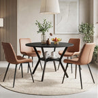 Miereirl 42.13" 5-Piece Round Dining Table Set for 4, Kitchen Table Set with 4 Upholstered Chairs and Storage Shelf, Dining Room Furniture Set for Apartment, Small Spaces