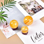 JIC Gem Natural Yellow Fluorite Crystal Sphere Crystal Decorative Ball with Wooden Stand Meditation Balls for Witchcraft Reiki Gift 40-50mm