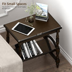 LKTART Wood End Table, Vintage Sofa Side Table with Magazine Rack and Rubberwood Legs, Bedside Table with Birch Wood Veneer Finish for Living Room Bedroom Small Space Home Office, Dark Brown