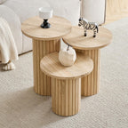 Round Nesting Coffee Table Set of 3 Mid Century Modern Wood Round Coffee Tables with Flexible Small Boho Circle End Table for Space Saving Living Room Comedor Home Office Bedroom(Natural)
