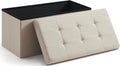 Ornavo Home 30 Inch Folding Storage Ottoman Bench, Tufted Linen, Beige | Upholstered Large Ottoman with Lid; Foot Rest Stool; Ideal for Bedroom, Living Room or Entryway